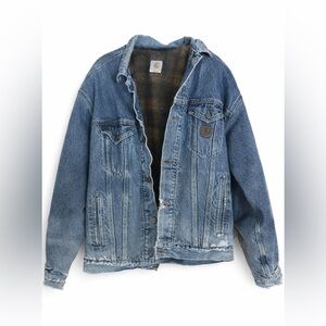 Carhartt Denim Jacket Blanket Lined USA Made Union Large Tall Distressed Vintage